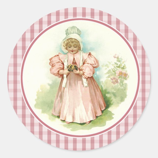 Vintages kleines Mädchen mit Jungen Ostern Runder Aufkleber (Vorderseite)
