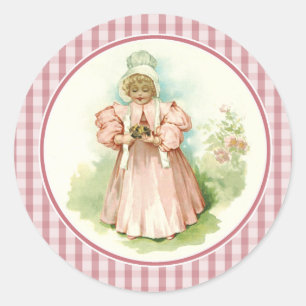 Vintages kleines Mädchen mit Jungen Ostern Runder Aufkleber