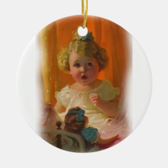 Vintages Kleines Mädchen und Puppenschmuck Keramik Ornament (Vorne)