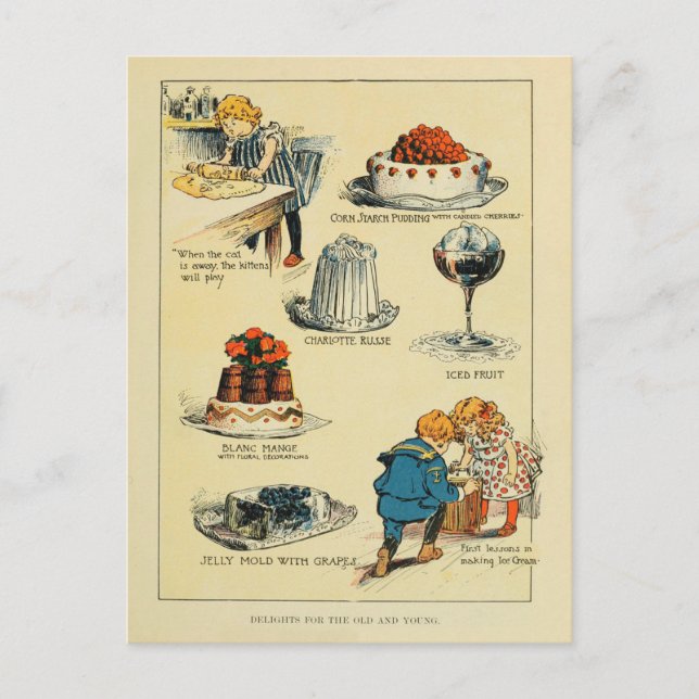 Vintages Kochbuch Genießen und Desserts Postkarte (Vorderseite)
