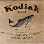 Vintages Kodiak-Lachs-Etikett (Fisch) Fotoskulptur Magnet<br><div class="desc">Die rechte Hälfte eines Labels aus einer Dose des mythischen Kodiak Brand Sockeye Lachs, ca. 1879. Die links Hälfte, mit dem Bild eines Kodiak Bären, ist ebenfalls verfügbar. Das braune und sepia Bild zeigt einen Sockeye Lachs (Oncorhynchus nerka). Es erscheint auch der Text "Kodiak Brand Sockeye Salmon" und "Packed by...</div>