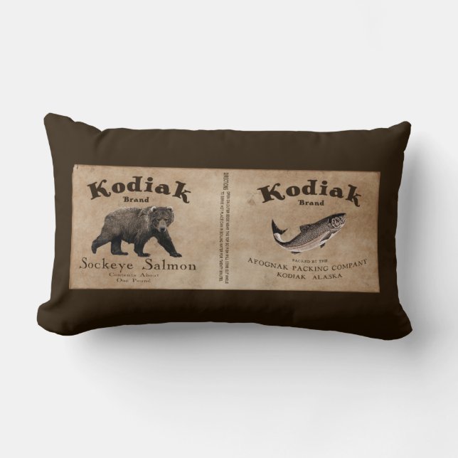Vintages Kodiak-Lachs-Label Lendenkissen (Vorderseite)