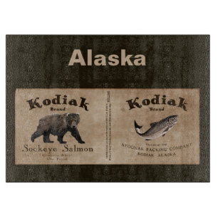 Vintages Kodiak-Lachs-Label Schneidebrett