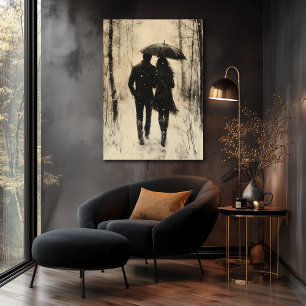 Vintages Kohlepaar im Schneewald Poster