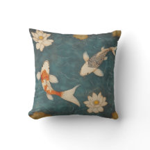 Vintages Koi-Teigkissen mit Lotus-Blume