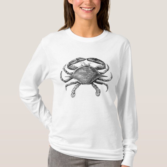 Vintages Krabben-Zeichnen T-Shirt (Vorderseite)