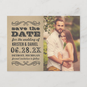 Vintages Kraft-Foto Hochzeit Sichern Sie das Datum Ankündigungspostkarte
