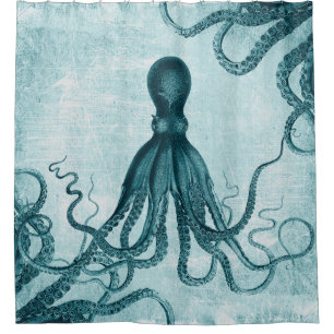 Vintages Kraken-Blau Duschvorhang