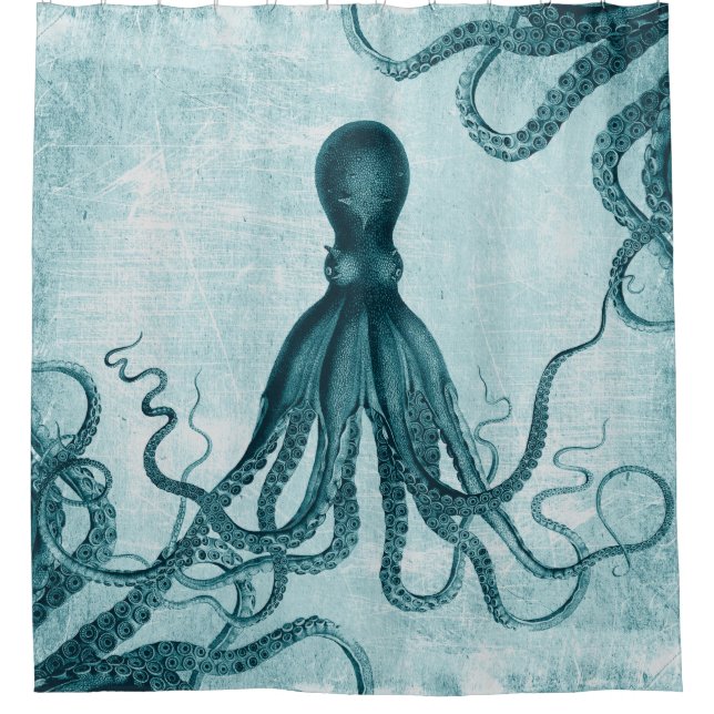 Vintages Kraken-Blau Duschvorhang (Vorderseite)