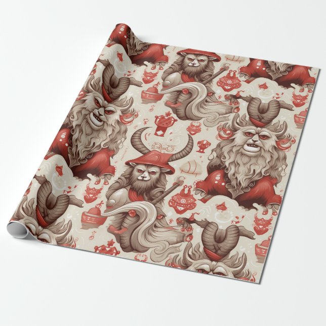 Vintages Krampusmuster Geschenkpapier (Ungerollt)