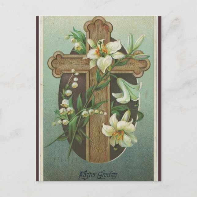 Vintages Kreuz mit Lilie Osterpostkarte Postkarte (Vorderseite)