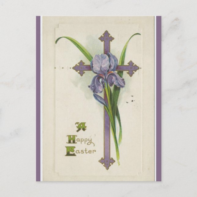 Vintages Kreuz und Iris-Ostern Postkarte (Vorderseite)