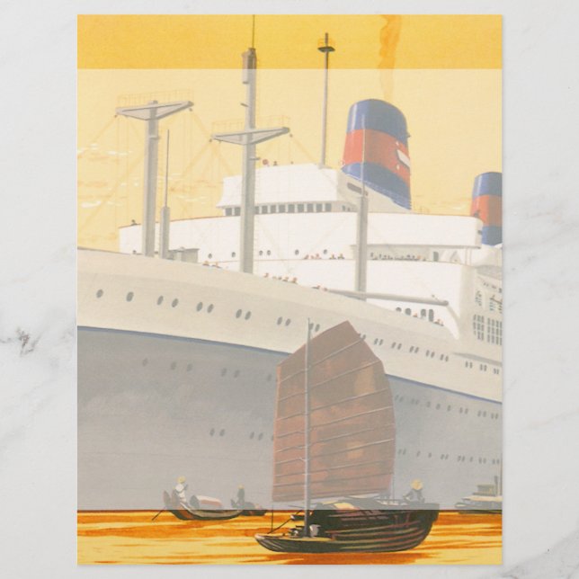 Vintages Kreuzfahrtschiff zum Orient mit Junks-Boo (Vorderseite)