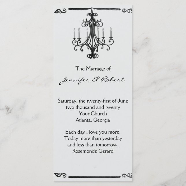 Vintages Kronleuchter-Hochzeitsprogramm Programm (Vorderseite)