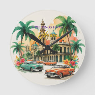 Vintages Kuba - Gruß aus Havanna Runde Wanduhr