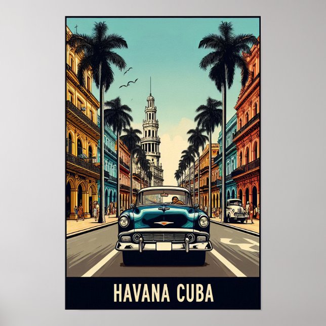 Vintages Kuba Reiseplakat mit klassischen Autos Poster (Vorne)