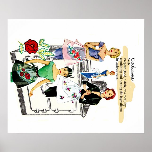 Vintages Küchenplakat mit Herd und Schürze Poster (Vorne)