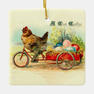 Vintages Küken auf dem Fahrrad Osterfest Keramikornament