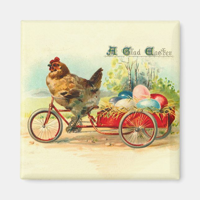 Vintages Küken auf dem Fahrrad Osterfest Magnet (Vorne)