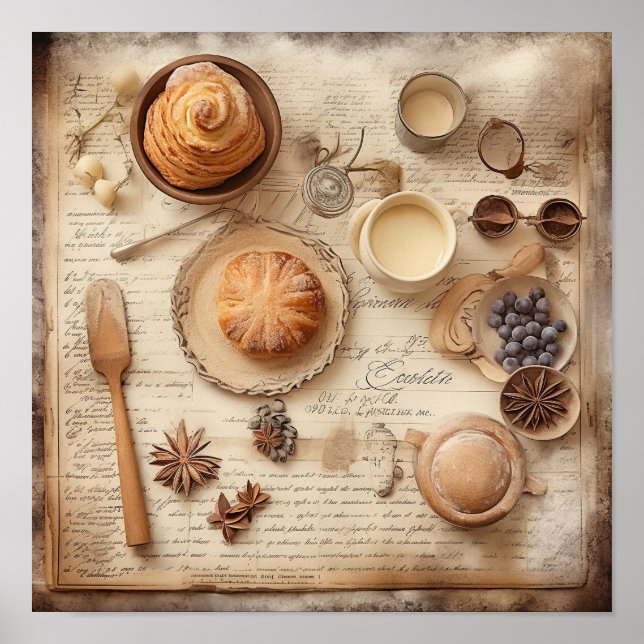 Vintages kulinarisches Erlebnis Muster Poster (Vorne)