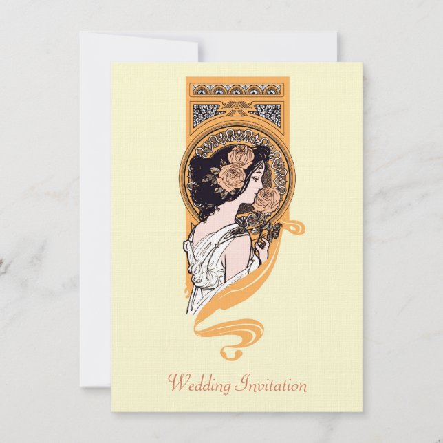 Vintages Kunst nouveau orange Hochzeitseinladung Einladung (Vorderseite)