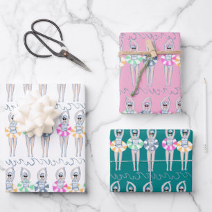 Vintages künstlerisches Schwimmbad Schwimmbad Schw Geschenkpapier Set