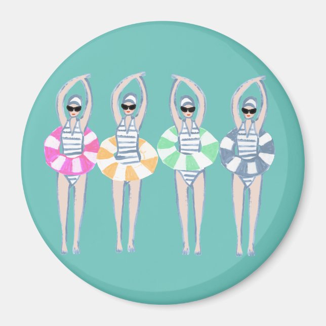 Vintages künstlerisches Schwimmbad Schwimmbad Schw Magnet (Vorne)
