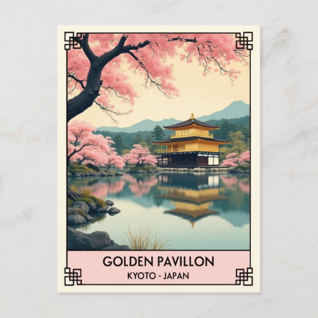 Vintages Kyoto-Japan Goldener Pavillon Postkarte (Vorderseite)