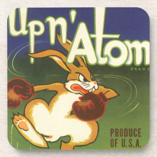 Vintages Label Art Boxing Rabbit, Up in Atom Carro Getränkeuntersetzer