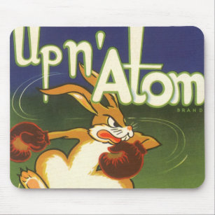 Vintages Label Art Boxing Rabbit, Up in Atom Carro Mousepad