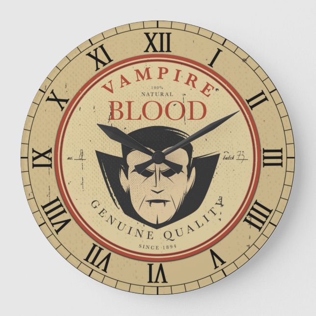 Vintages Label Halloween Vampire Wall Clock Große Wanduhr (Vorderseite)