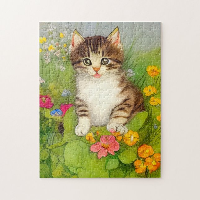 Vintages Lächeln Katze Illustration (Vertikal)