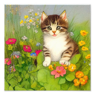 Vintages Lächeln Katze Illustration Fotodruck