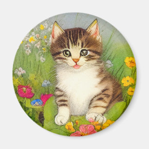 Vintages Lächeln Katze Illustration Magnet
