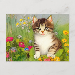 Vintages Lächeln Katze Illustration Postkarte