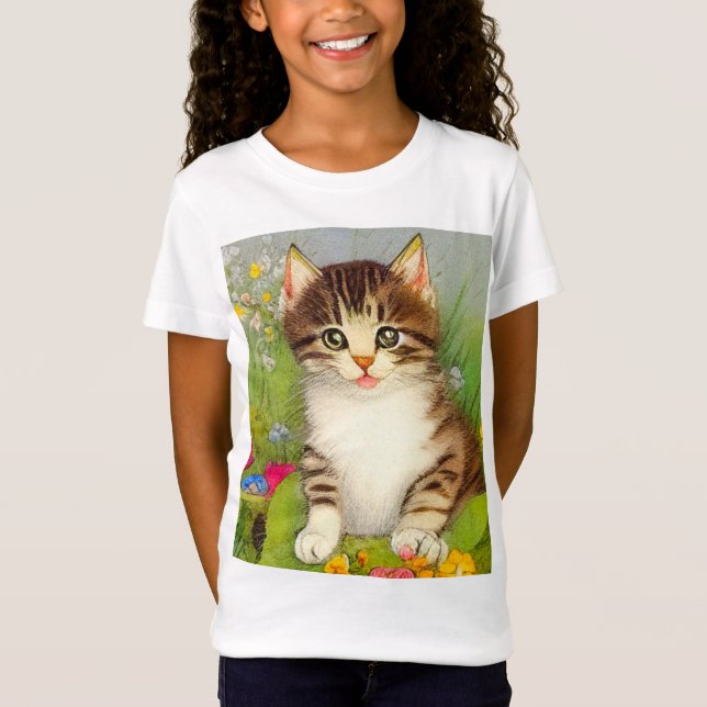 Vintages Lächeln Katze Illustration T-Shirt (Vorderseite)