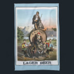 Vintages Lagerbier Bar Handtuch<br><div class="desc">Die farbenfrohe und farbenfrohe Bierschildkröte um 1870 zeigt den viktorianischen Schauspieler Joseph Jefferson als Rip Van Winkle sitzt auf einem Keg,  der von Ziegen mit Satyren auf beiden Seiten gezogen wird.</div>