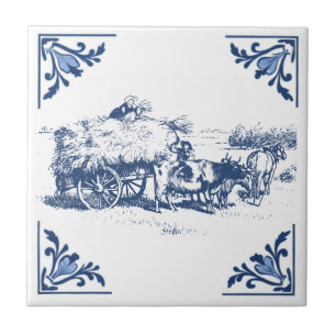 Vintages Land Loading Hay Delft Blau & Weiß Fliese