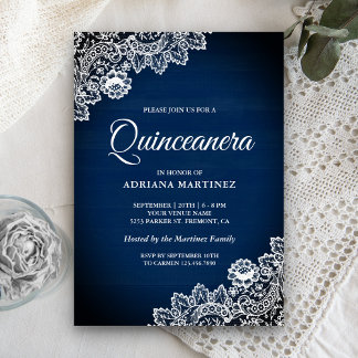 Vintages Land Navy Blue Wood Lace Quinceanera Einladung