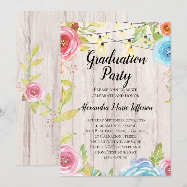 Vintages Land Rustikale Saitenlichter Abschluss Einladung (Vorne/Hinten)