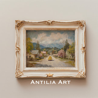 Vintages Landhausgemälde Rustikales Gelbes Auto Poster