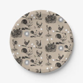 Vintages Landhühnerroster-Eiermuster Pappteller