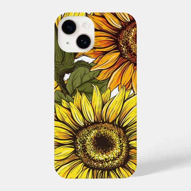 Vintages Landschaftliches Sonnenblumen iPhone 14,  14 Hülle (Rückseite)