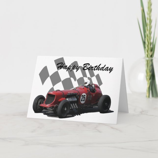 Vintages laufendes Auto-alles Gute zum Geburtstag Karte (Vorderseite)