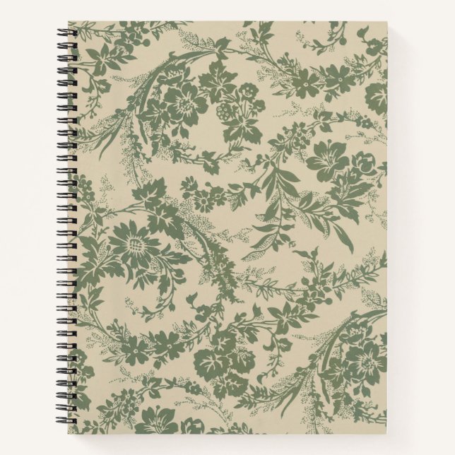 Vintages, lebendiges grünes Blumenmuster Notizbuch (Vorderseite)