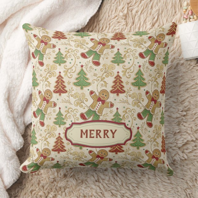 Vintages Lebkuchen Menschen & Weihnachtsbäume Kissen (Decke)