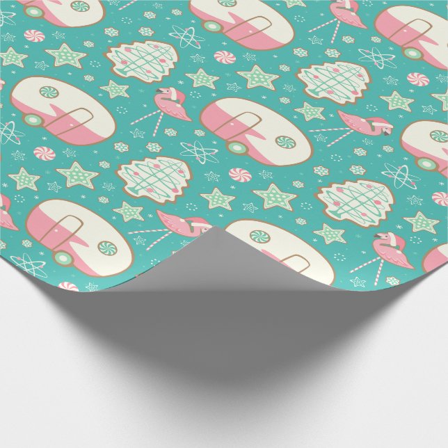 Vintages Lebkuchen und Flamingos Geschenkpapier (Ecke)