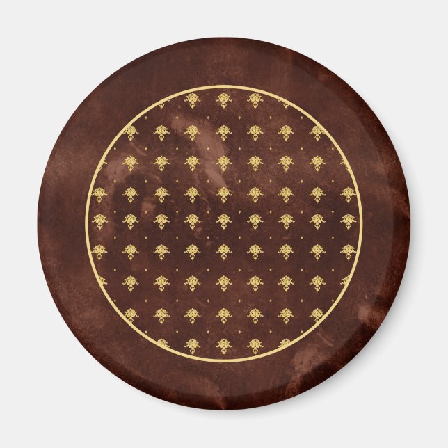 Vintages Lederbraun- und GoldDamaskatmuster Magnet (Vorne)