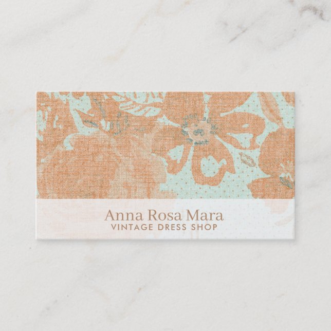 *~* Vintages Leinenbronzegoldblumentürkis Visitenkarte (Vorderseite)