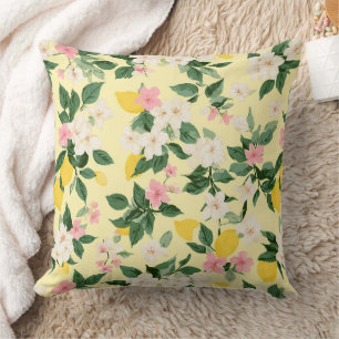 Vintages Lemon & Blossom-Muster auf Gelb Kissen